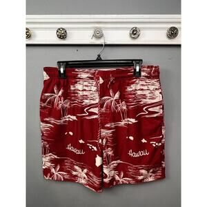 Favant Board Shorts‎ Mens Large Swim Surf Red Hawaiian Floral Hawaii Pocket